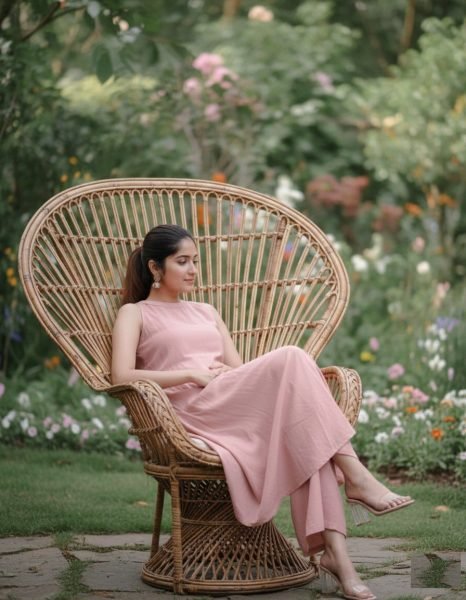 Women Pink Cotton Flared Sleeveless Kurta with Palazzo Set Anarkali Kurtis 