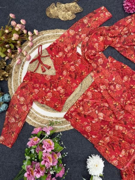 Women Red Color Faux Georgette Ready To Wear Saree Exporters  Ready To Wear Saree 