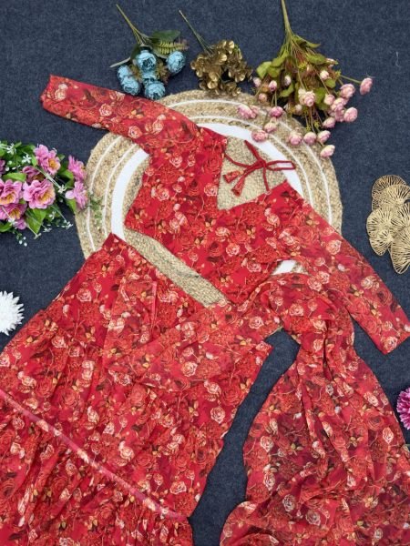 Women Red Color Faux Georgette Ready To Wear Saree Exporters  Ready To Wear Saree 