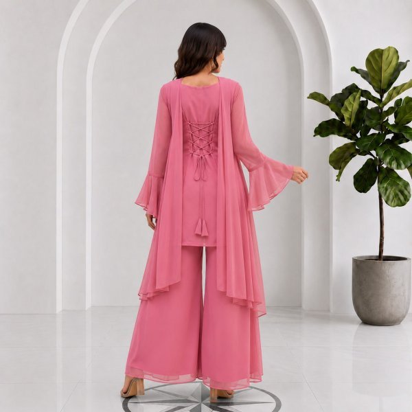 Women's Baby Pink Soft Georgette Palazzo Dress Set with Straight Cut Palazzo Full Set Kurti