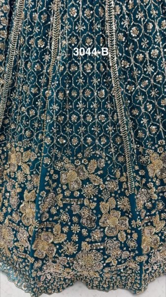 Women's Blue Net Lehenga with Crystal Handwork and Heavy Sequins Work For Wedding Bridal Lehenga Choli