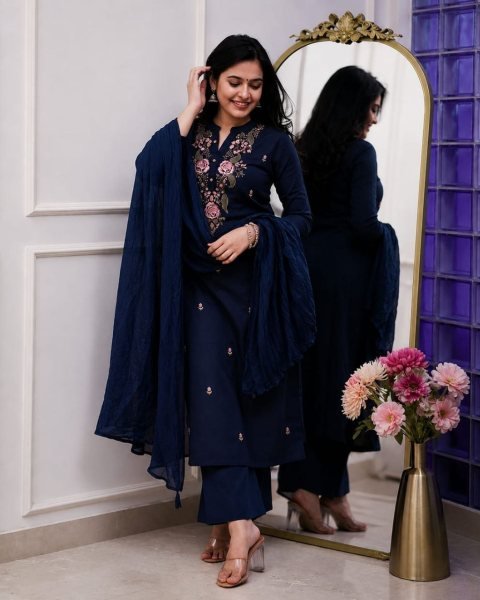 Women s Boutique Collection Slub Cotton Embroidered Ready to Wear Kurti with Pant And Nazmin Dupatta   Embroidery Kurtis 
