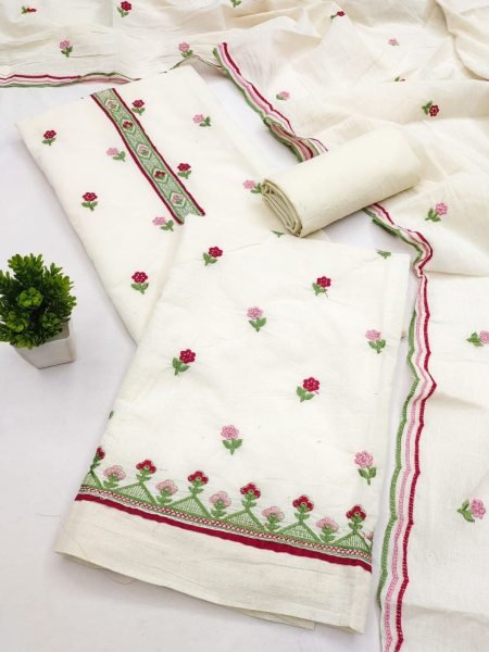 Women's Cora Cambric Cotton Unstitched Suit Material with Designer Dupatta Punjabi Dress Materials Wholesale