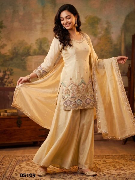 Women's Cream Viscose Salwar Suit with Rich Embroidery and Handcrafted Detailing Salwar Kameez