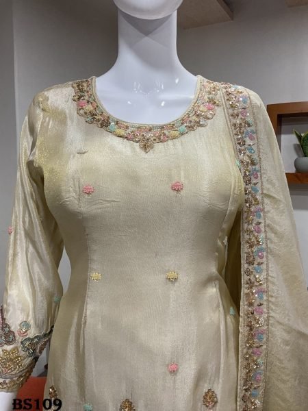 Women's Cream Viscose Salwar Suit with Rich Embroidery and Handcrafted Detailing Designer Plazzo Salwar Suits Wholesale