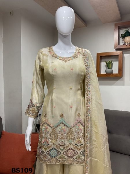 Women's Cream Viscose Salwar Suit with Rich Embroidery and Handcrafted Detailing Designer Plazzo Salwar Suits Wholesale
