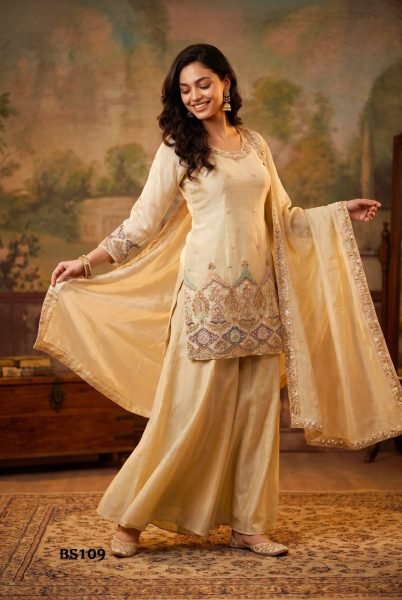 Women's Cream Viscose Salwar Suit with Rich Embroidery and Handcrafted Detailing Designer Plazzo Salwar Suits Wholesale