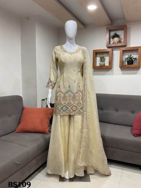 Women's Cream Viscose Salwar Suit with Rich Embroidery and Handcrafted Detailing Designer Plazzo Salwar Suits Wholesale