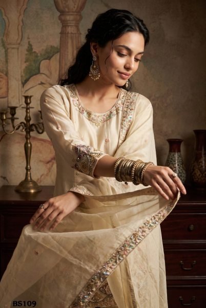 Women's Cream Viscose Salwar Suit with Rich Embroidery and Handcrafted Detailing Designer Plazzo Salwar Suits Wholesale
