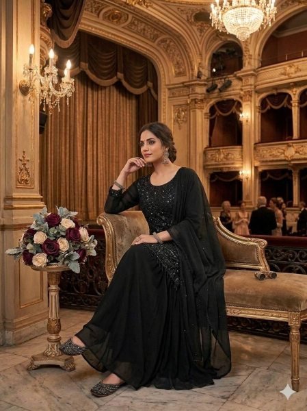 Women s Elegant Embroidered Georgette Kurti Palazzo Suit Set Ready To Wear Collection