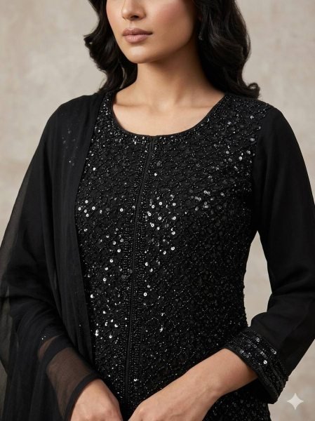Women s Elegant Embroidered Georgette Kurti Palazzo Suit Set Ready To Wear Collection