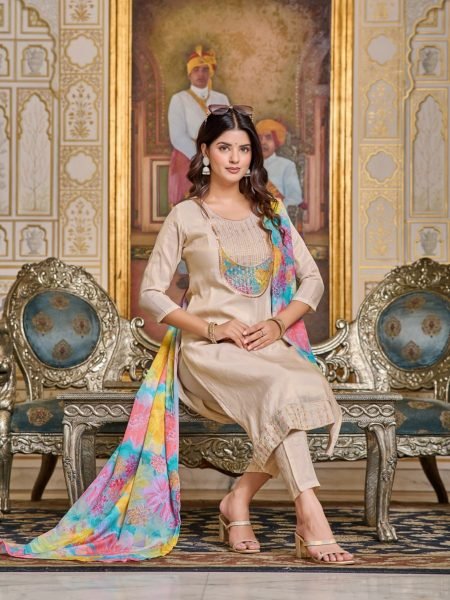 Women's Embroidery Simar Kurti With Pant   Dupatta Set 3 Piece Kurti Set