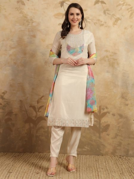 Women's Embroidery Simar Kurti With Pant   Dupatta Set 3 Piece Kurti Set