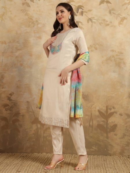 Women's Embroidery Simar Kurti With Pant   Dupatta Set 3 Piece Kurti Set