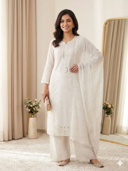 Women s Festive Wear Mal Chanderi Kurti Plazzo with Dupatta Ready To Wear Suit