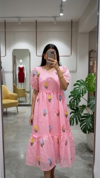 Women s Floral Chanderi Cotton Occasion Wear Dress Western Ladies Top Wholesale