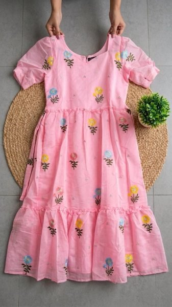 Women s Floral Chanderi Cotton Occasion Wear Dress Western Ladies Top Wholesale