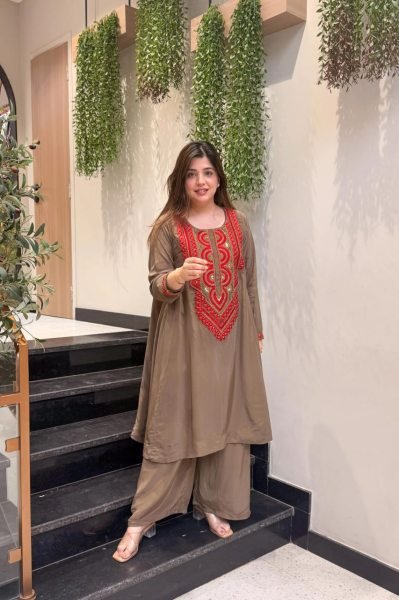 Women's French Crepe Embroidery Top with Plain Bottom For Women Comfortable All-Day Wear Embroidery Kurtis 