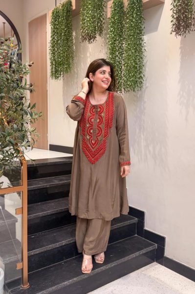 Women's French Crepe Embroidery Top with Plain Bottom For Women Comfortable All-Day Wear Embroidery Kurtis 