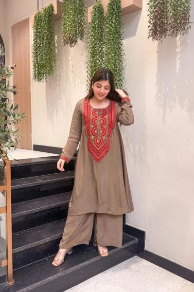 Women's French Crepe Embroidery Top with Plain Bottom For Women Comfortable All-Day Wear Embroidery Kurtis 