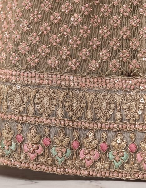 Women's Grey Salsa Silk Top Palazzo Dupatta Set with Designer Handwork at Wholesale Rate Embroidery Suits Wholesale