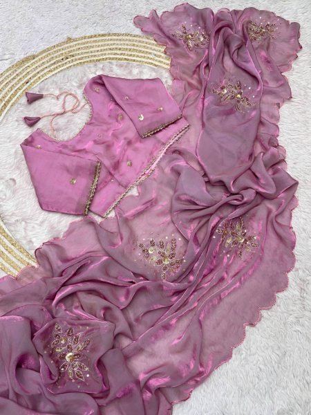 Women s Mauve Fandy Satin Bollywood Style Saree With Cut Border For Events Bollywood Fancy Sarees Wholesale