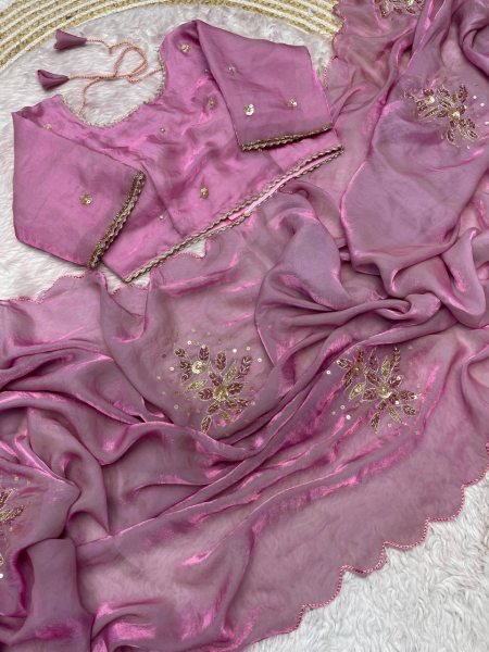 Women s Mauve Fandy Satin Bollywood Style Saree With Cut Border For Events Bollywood Fancy Sarees Wholesale