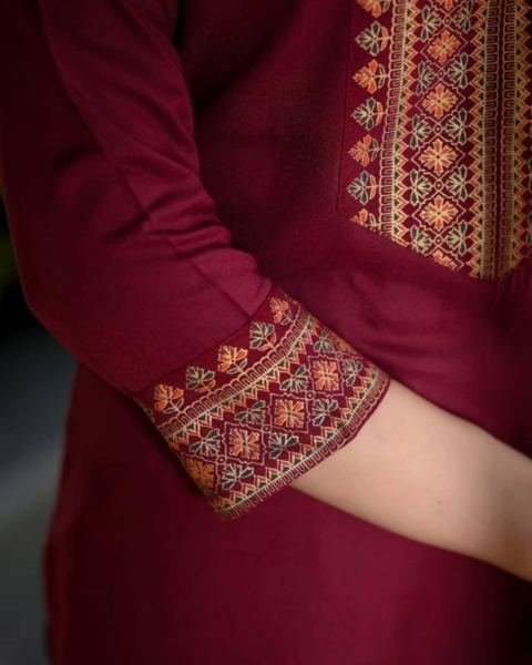 Women’s Maroon Rayon Khadi Print Kurti Dupatta Set For Everyday Wear 3 Piece Kurti Set