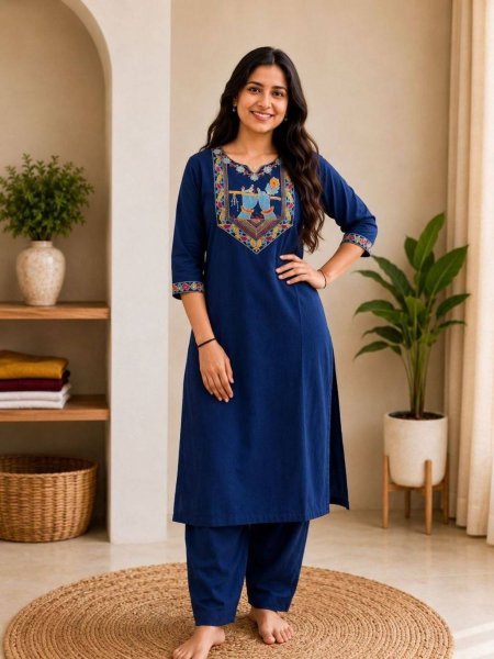 Women's Modish Blue Cotton Ethnic Kurti Pant Set for Everyday Comfort and Style Kurtis