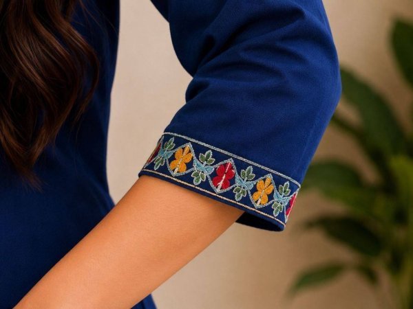 Women's Modish Blue Cotton Ethnic Kurti Pant Set for Everyday Comfort and Style Embroidery Kurtis 