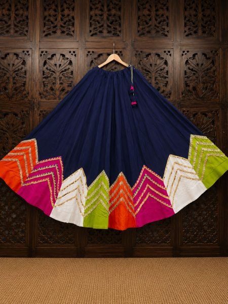 Women's Navy Blue Rayon Cotton Long Flared Skirt with Traditional Lace Work Shop by Occasion