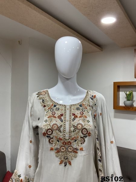 Women s OffWhite Readymade Chinon Salwar Suit with Hand Embroidery Work For Wedding Designer Plazzo Salwar Suits Wholesale