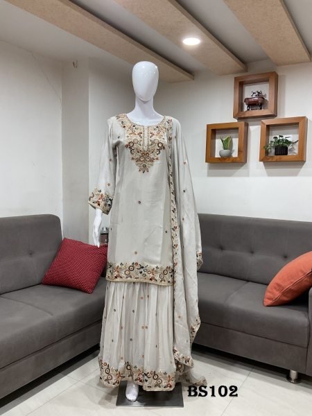 Women s OffWhite Readymade Chinon Salwar Suit with Hand Embroidery Work For Wedding Designer Plazzo Salwar Suits Wholesale