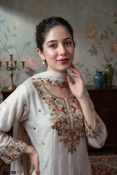 Women s OffWhite Readymade Chinon Salwar Suit with Hand Embroidery Work For Wedding Designer Plazzo Salwar Suits Wholesale
