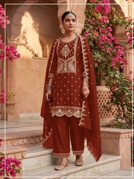 Women's Orange Rangoli Crush Suit with Heavy Sequins Embroidery Work For Party Salwar Kameez