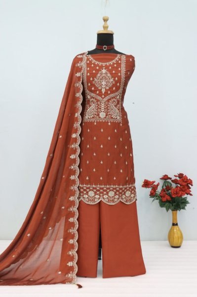 Women's Orange Rangoli Crush Suit with Heavy Sequins Embroidery Work For Party Churidar Salwar Suits Wholesale