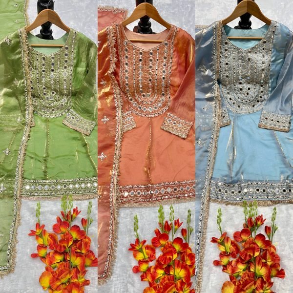 Women's Party Wear Embroidered Dhoti Suit Set with Lace Border Dupatta Ready To Wear Collection
