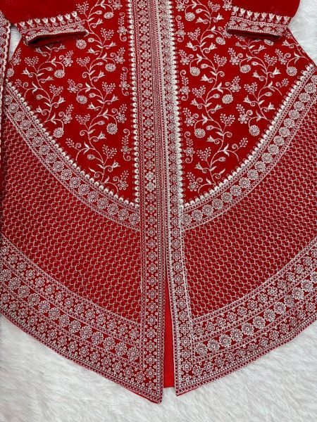 Women s Party Wear Red Latest Faux Georgette Embroidered Palazzo Suit Set Ready To Wear Collection