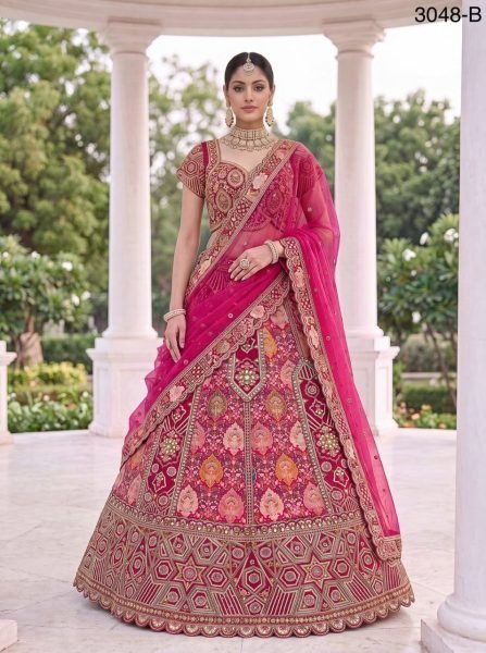Women's Pink Banarasi Silk Wedding Lehenga with Real Mirror Handwork For Bridal Wear Bridal Lehenga Choli