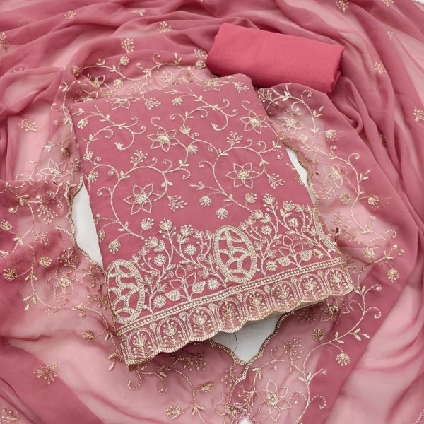 Women's Pink Georgette Salwar Kameez Dress Material with Santoon Bottom Color Set Matching Dress Material Wholesale