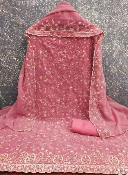 Women's Pink Georgette Salwar Kameez Dress Material with Santoon Bottom Color Set Matching Dress Material Wholesale