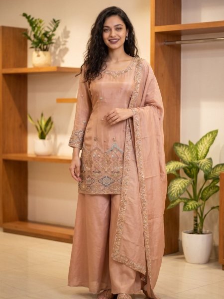 Women s Pink Pure Viscose Salwar Suit with Heavy Embroidery and Handwork Salwar Kameez