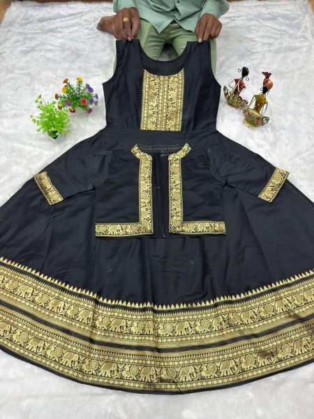 Women s Premium BlacK Chettinadu Cotton Gown with Soft Micro Cotton Inner and Designer Overcoat Anarkali Kurtis 