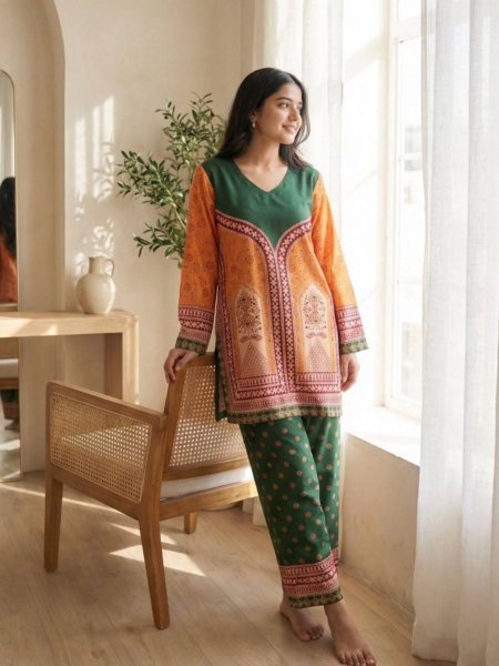 Women's Premium Heavy Rayon Digital Print Designer Festive Wear Cord Set with Top & Pant Kurtis
