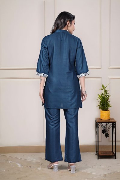 Women s Premium Hot Blue Rayon Embroidered Co Ord Set for Summer Daily Wear  CO ORD Sets