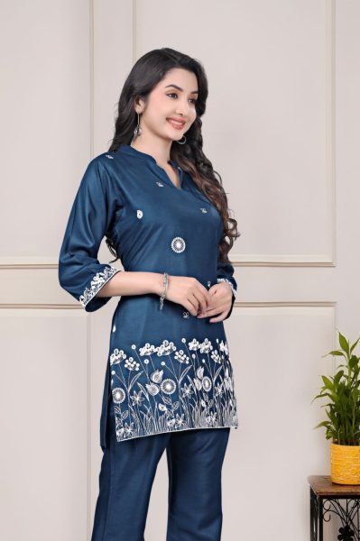 Women s Premium Hot Blue Rayon Embroidered Co Ord Set for Summer Daily Wear  CO ORD Sets