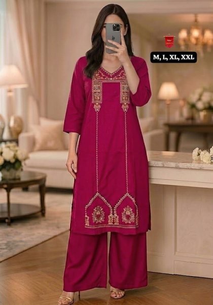 Women's Premium Red Heavy Cotton Embroidered Kurti with Matching Plazzo for Office Wear  Embroidery Kurtis 