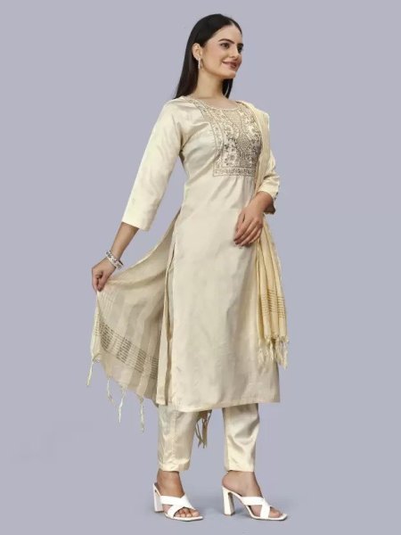 Women s Premium Silk Blend Kurta Set  3 Piece Kurti Set