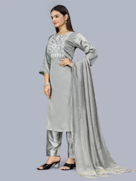 Women s Premium Silk Blend Kurta Set  3 Piece Kurti Set