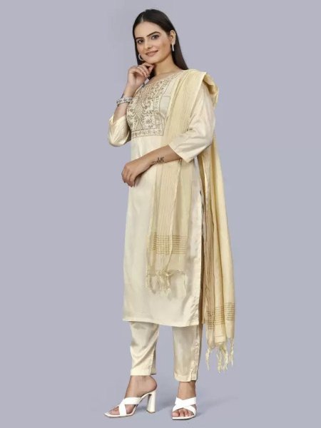Women s Premium Silk Blend Kurta Set  3 Piece Kurti Set